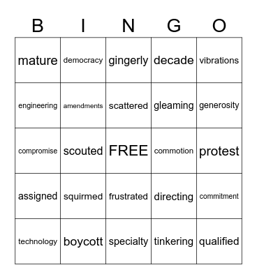 4th grade Wonders Vocab Bingo Card