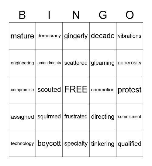 4th grade Wonders Vocab Bingo Card