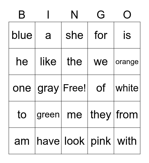 Popcorn Word Bingo Card