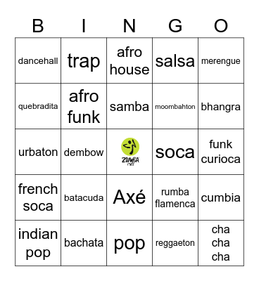 Zumba Zoom Bingo Card