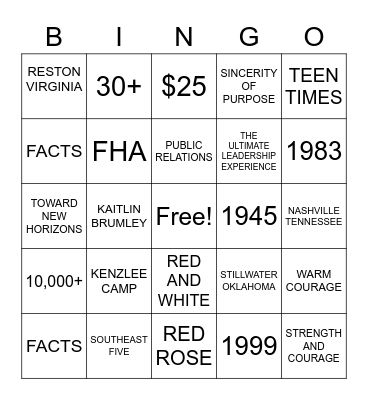 FCCLA BINGO Card