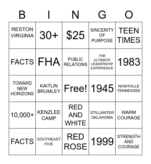 FCCLA BINGO Card