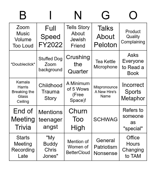All Hands Bingo Card