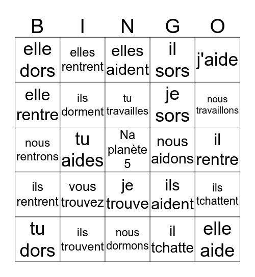 Werkwoorden na planète 5 Bingo Card