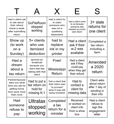 Tax Season Bingo! Bingo Card