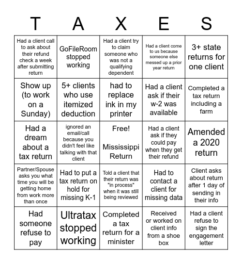 Tax Season Bingo! Bingo Card