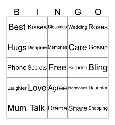 Mothers and Daughters Bingo Card