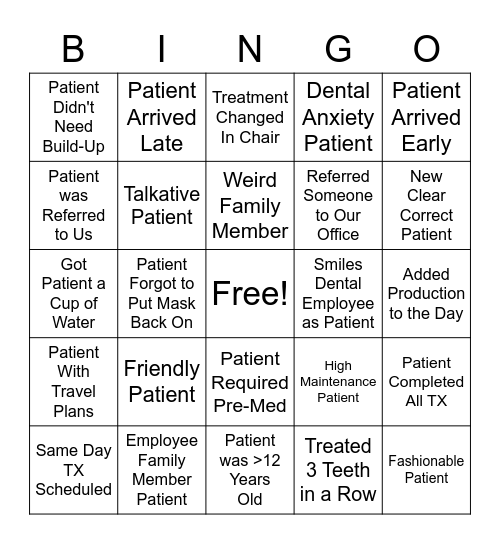 Smiles Dental Bingo Card