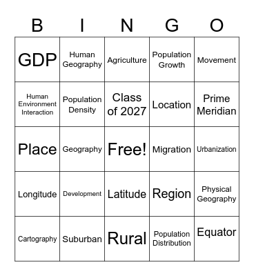 Vocabulary Review Bingo Card