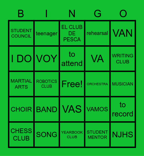 ext. activites Bingo Card