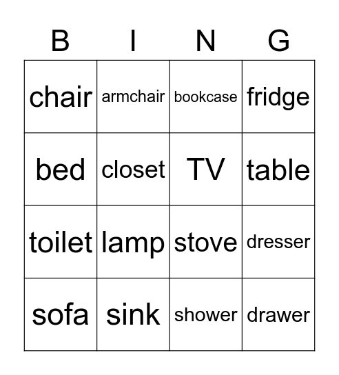 Bingo furniture Bingo Card