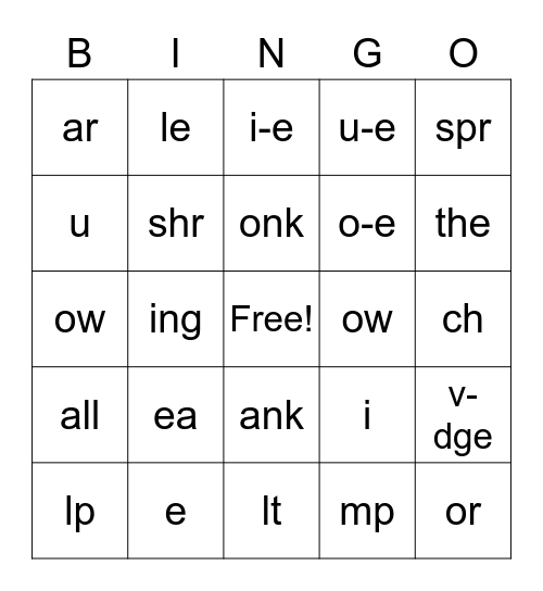Letter Pals and Blends Bingo Card