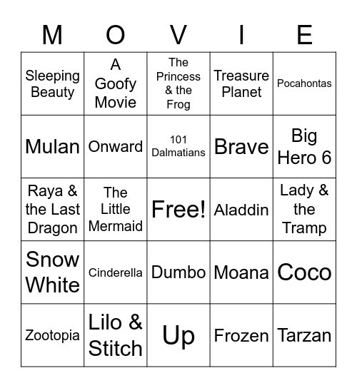 Disney BINGO Card