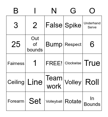 Volleyball Bingo Card
