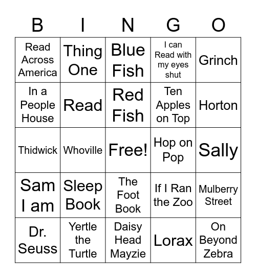 Dr. Seuss Bingo Card