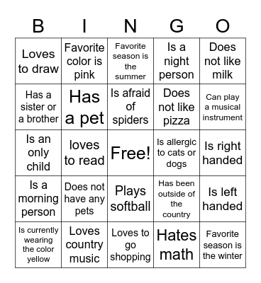 Zoom Bingo Card