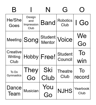 Spanish Extracurricular Activities Bingo Card
