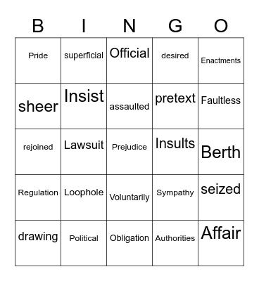 G6, L10, Vocabulary Bingo1 Bingo Card