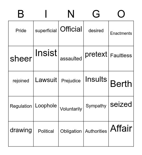 G6, L10, Vocabulary Bingo1 Bingo Card