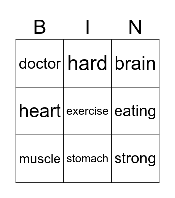 I am healthy! Bingo Card