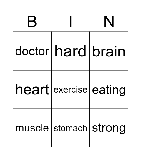 I am healthy! Bingo Card