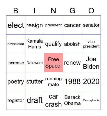 Joe Biden Bingo Card