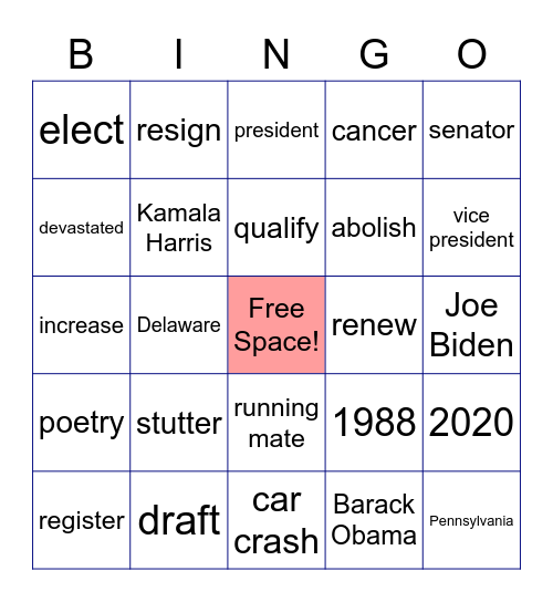 Joe Biden Bingo Card