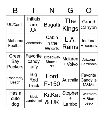 Club Cougar Bing Bingo Card