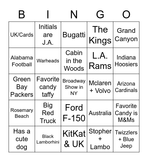 Club Cougar Bing Bingo Card