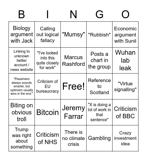 Ben Bingo Card