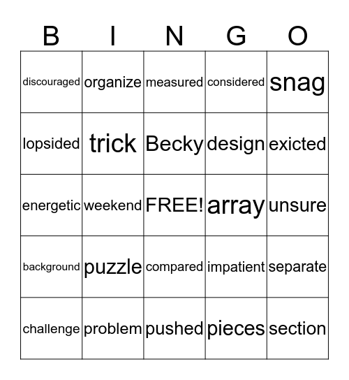 Becky's Puzzle Problem Bingo Card