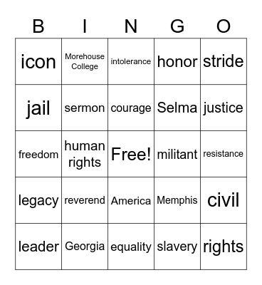 Martin Luther King Jr. Bingo Card