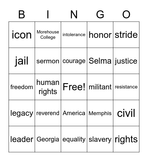 Martin Luther King Jr. Bingo Card