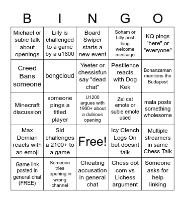 Chess Academy Bingo Card