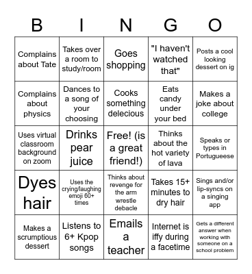 Emily Bingo! Bingo Card