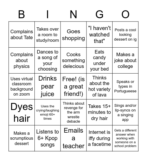 Emily Bingo! Bingo Card
