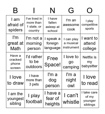 Getting to know you, BETTER! Bingo Card