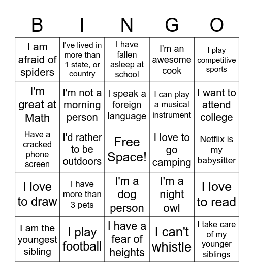 Getting to know you, BETTER! Bingo Card