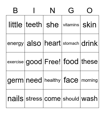 January Vocabulary Bingo Card