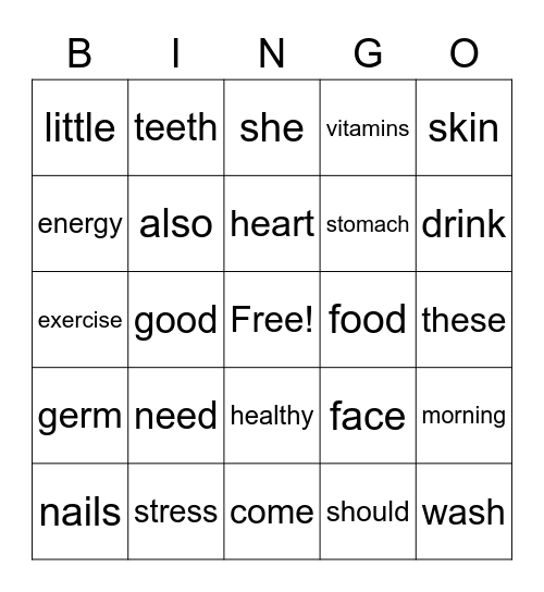 January Vocabulary Bingo Card