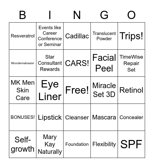 Mary Kay Bingo Card