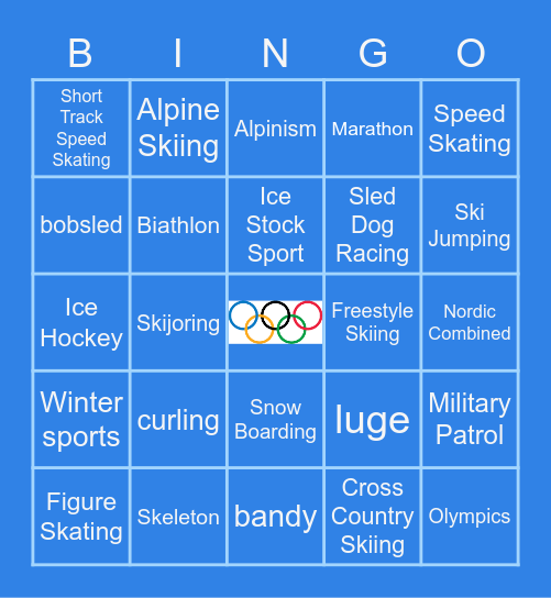 Olympics Winter Sports Edition Bingo Card