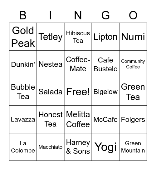 Coffee VS Tea Bingo Card