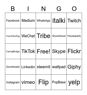 Social Media Bingo Card