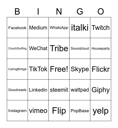 Social Media Bingo Card