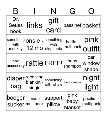 Meagan's Baby Shower Bingo Card