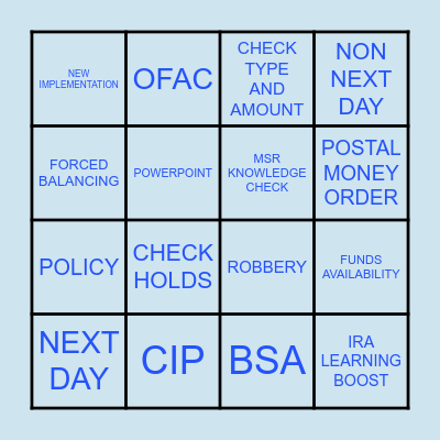 QUARTERLY TRAINING BINGO Card
