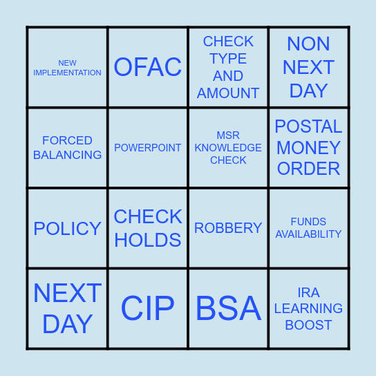 QUARTERLY TRAINING BINGO Card