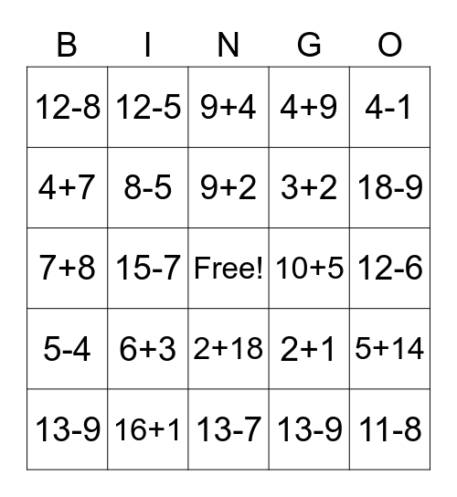 Fact Fluency Bingo Card
