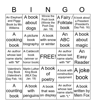 Winter Reading Bingo at Wabasha Public Library Bingo Card